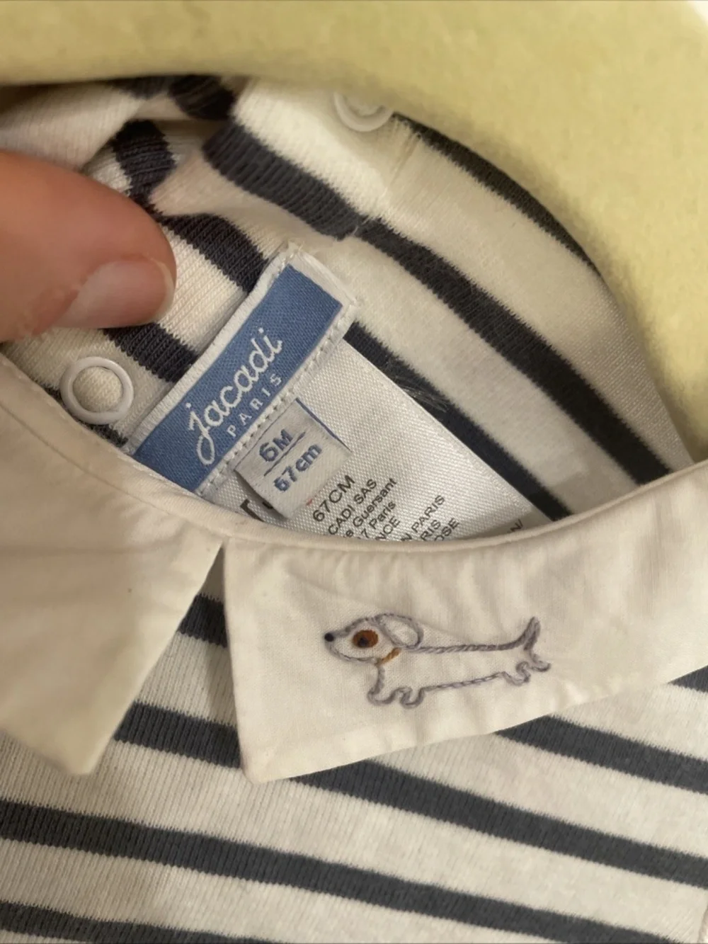 Jacadi Paris 6 Month Striped Embroidered 100% Cotton Collared Body Suit